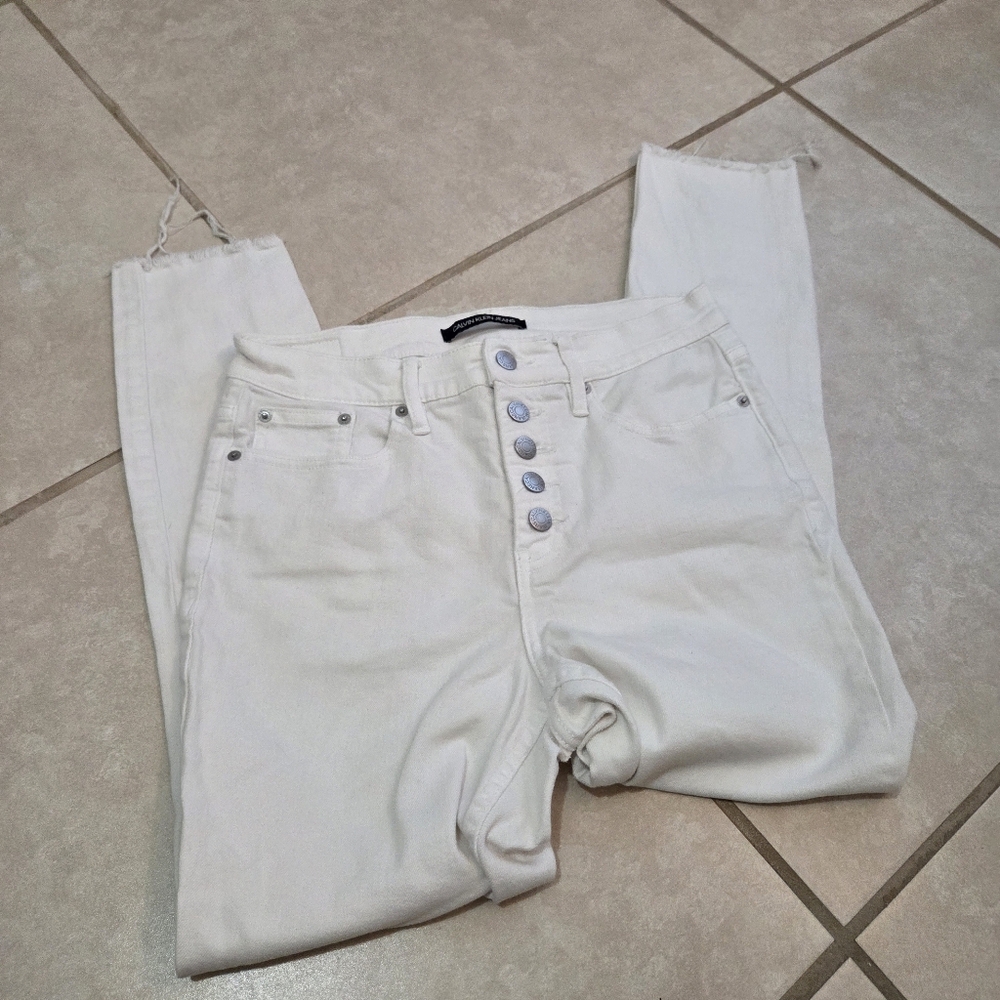 Calvin Klein Jeans Women's White Button-Fly Jeans High Rise Skinny 29